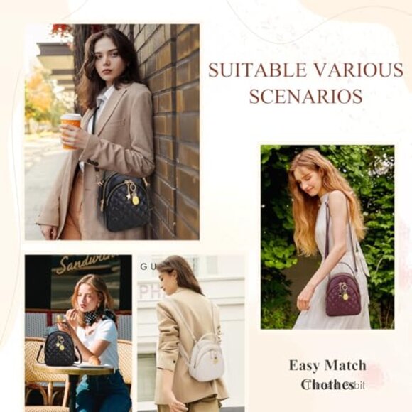 Mini Leather Quilt Backpack Purse Convertible Daypack for Women main image 4